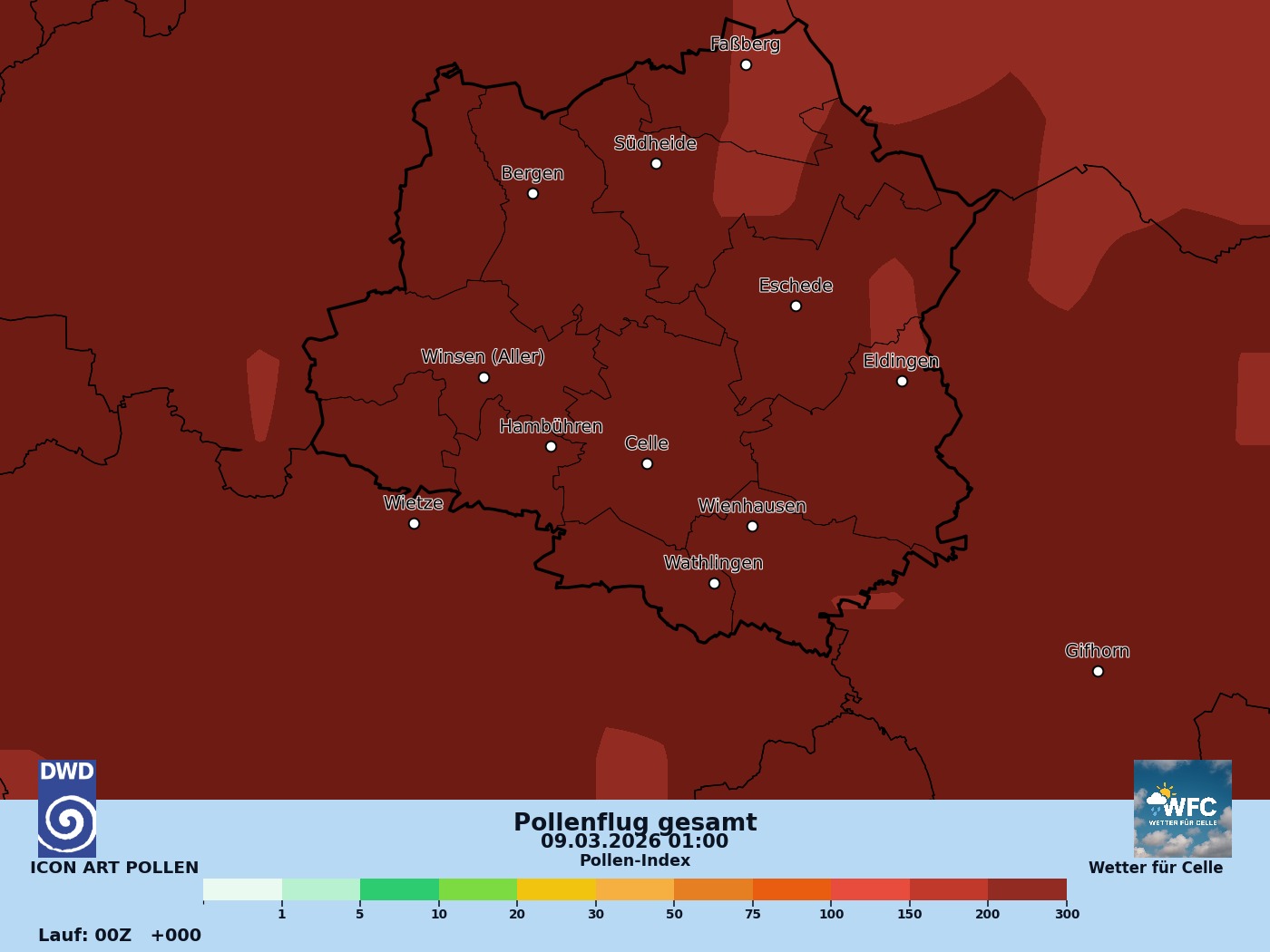 Pollenflug-Vorhersage Mo, 09.03.2026