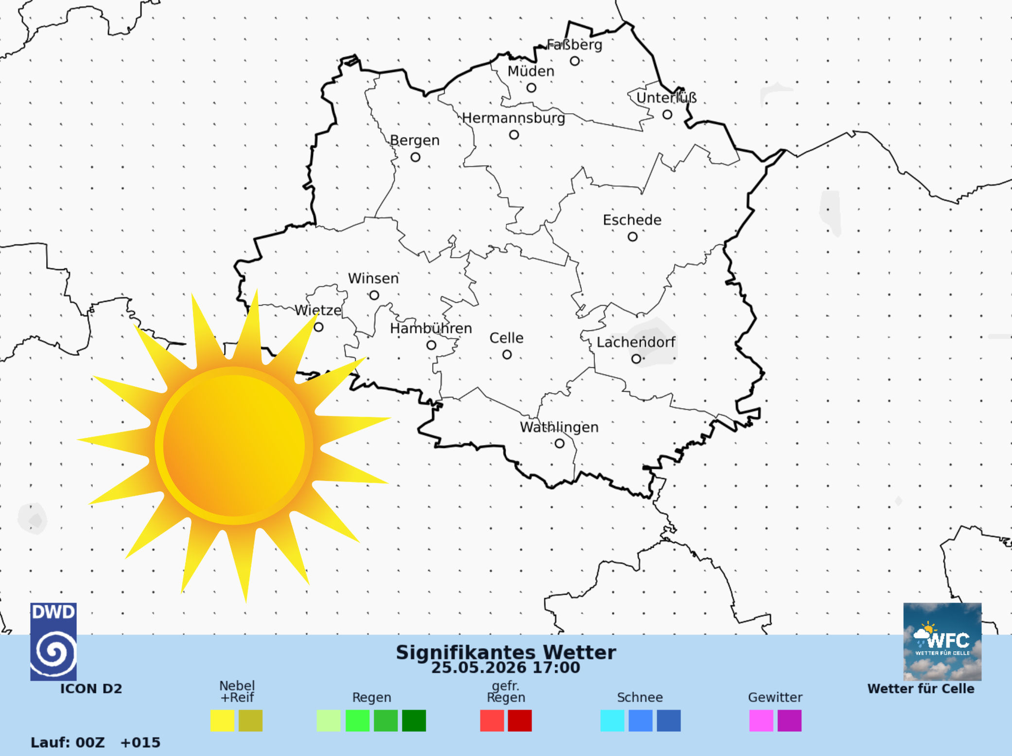 Das Wetter für Mo,  25.05.2025 - sonnig und sehr warm