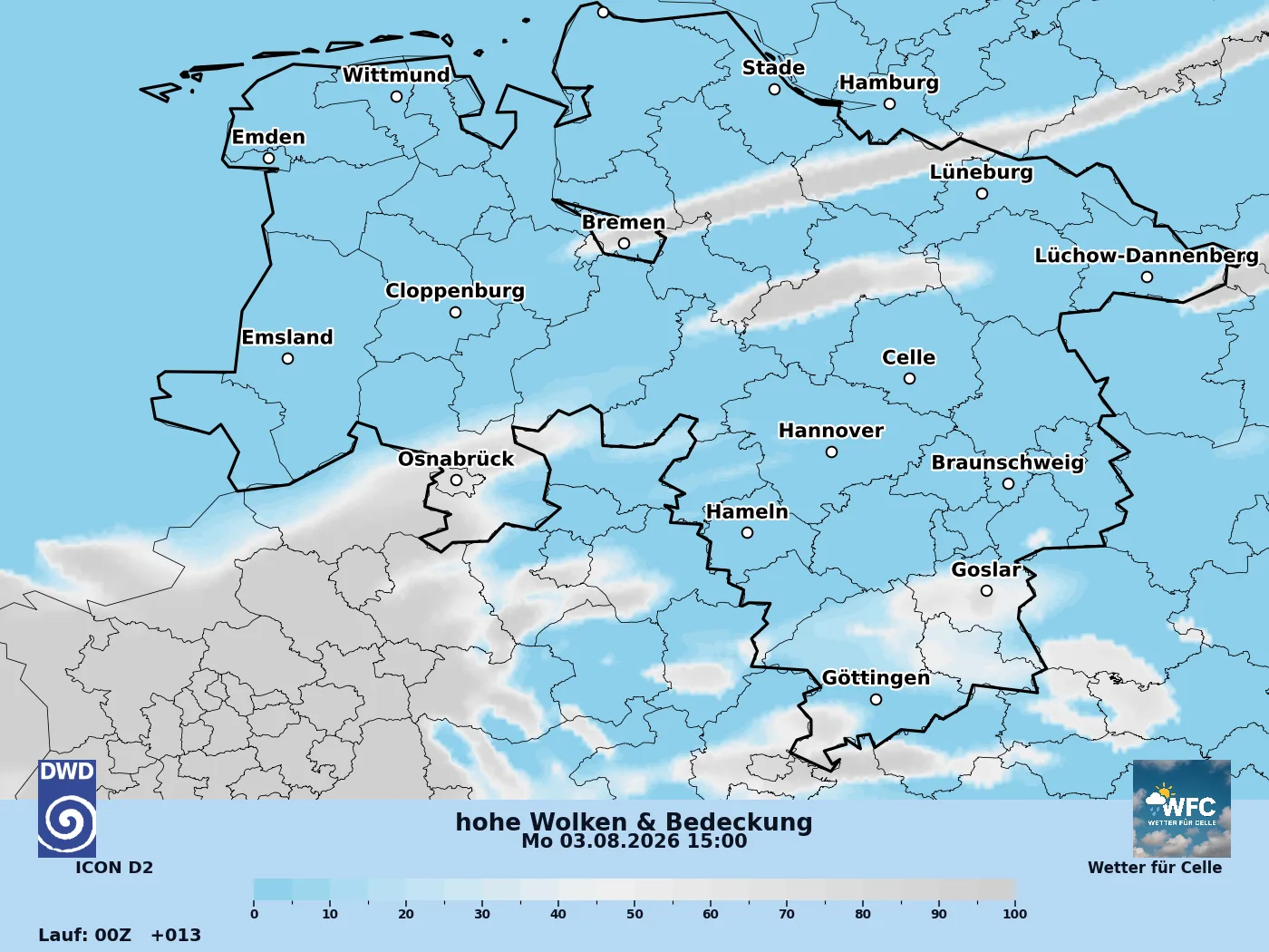Tagsüber sonnig, Gewitter in der Nacht möglich