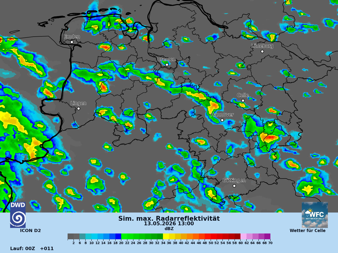Das Wetter für Mi, 13.05.2026 - Höhenkaltluft mit Schauern und Gewittern