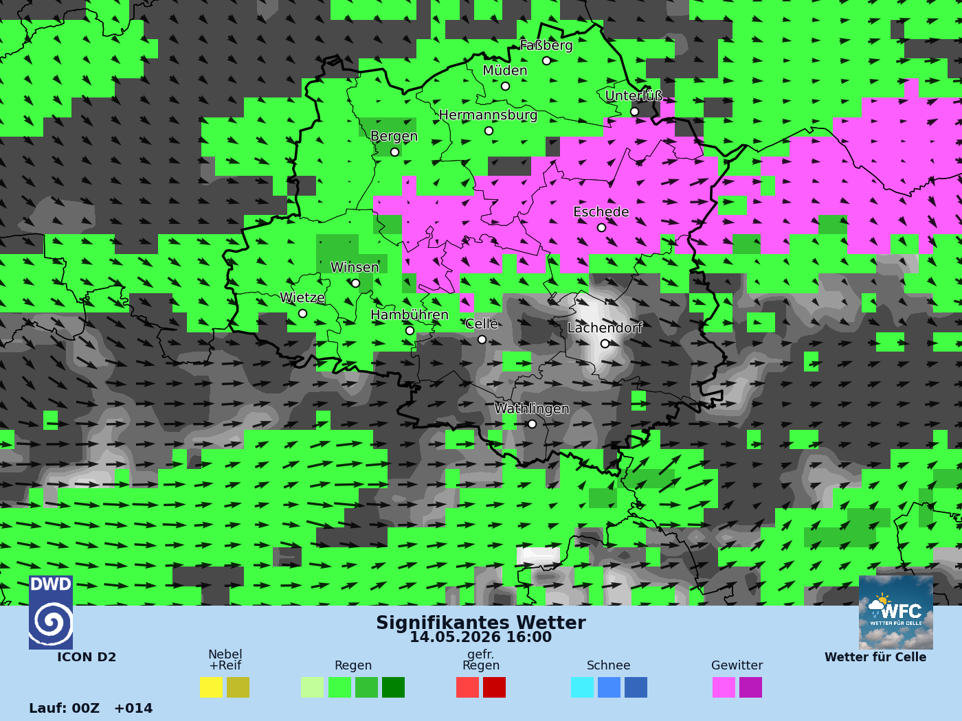 Das Wetter für Do, 14.05.2026 - wechselhaftes Schauerwetter